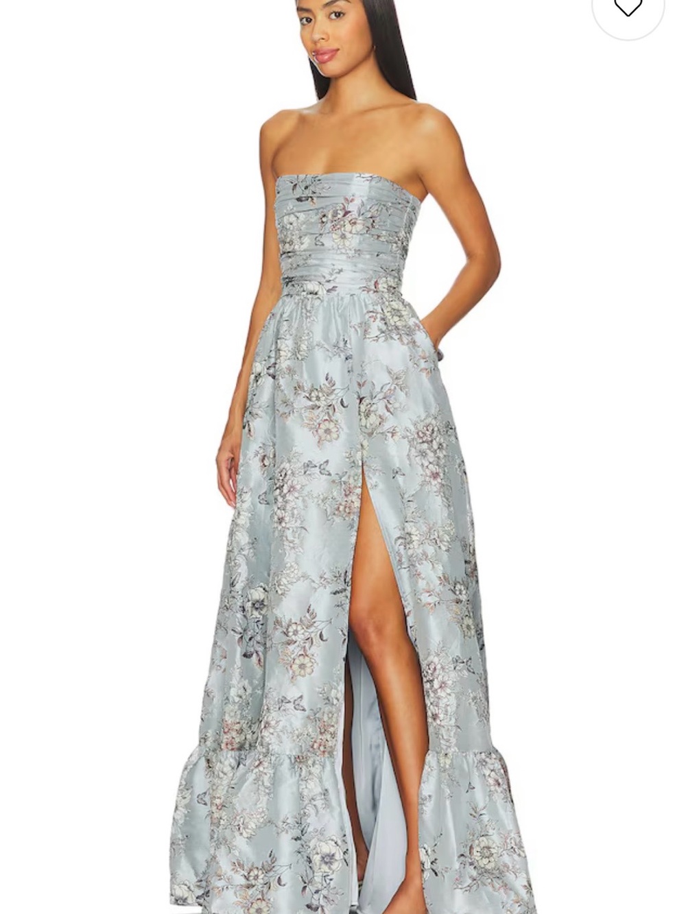 V Chapman Regina Lilibet Brocade Strapless Blue Floral Evening Gown - Picture 2 of 5